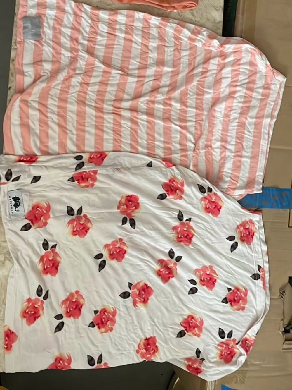 Copper pearl nursing cover car seat cover Peach & White Striped and Floral Knit